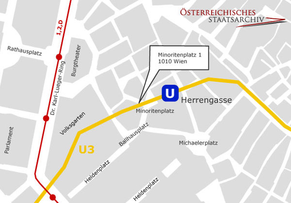 Standortkarte Minoritenplatz. Detailansicht öffnet in neuem Fenster. © OESTA